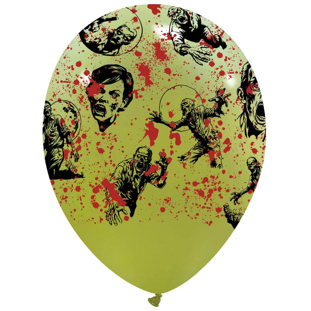 12" Halloween Zombie Fever All Around (25 Per Bag) Cattex Brand Printed Latex Balloons - Image 4