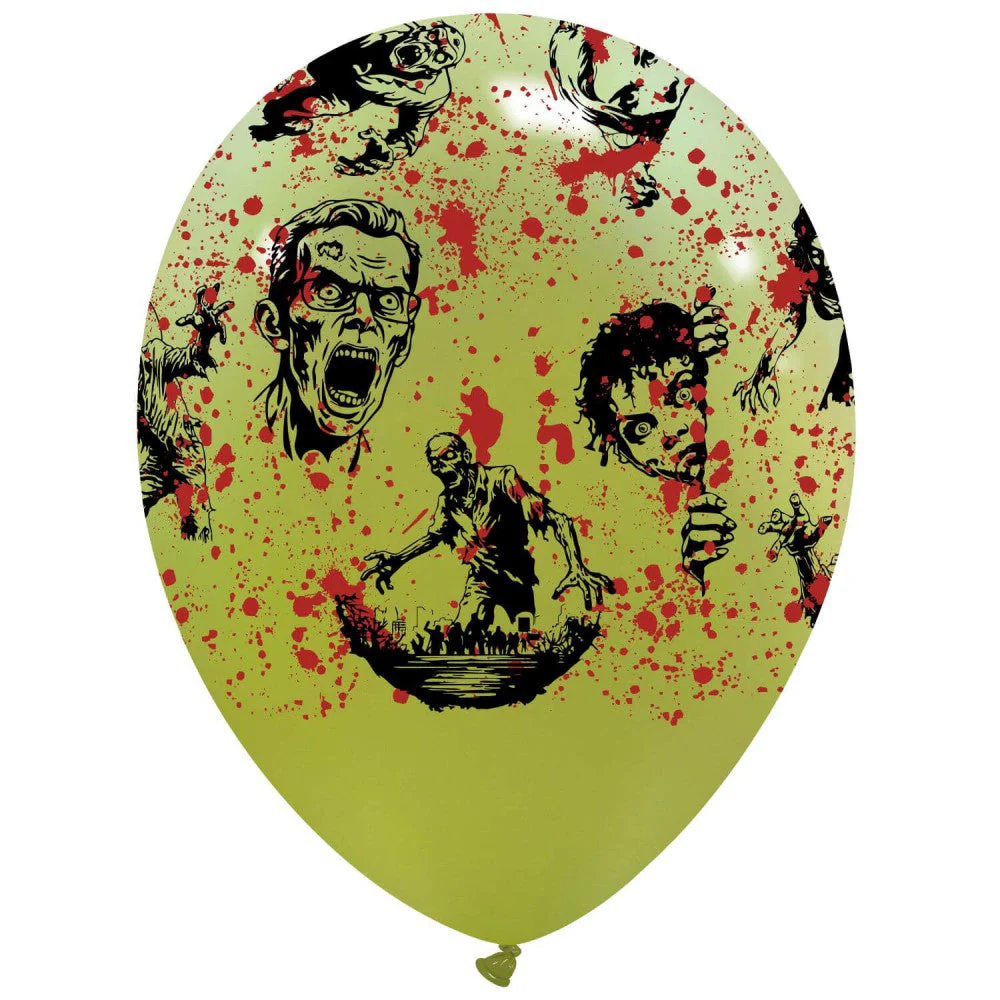 12" Halloween Zombie Fever All Around (25 Per Bag) Cattex Brand Printed Latex Balloons - Image 5