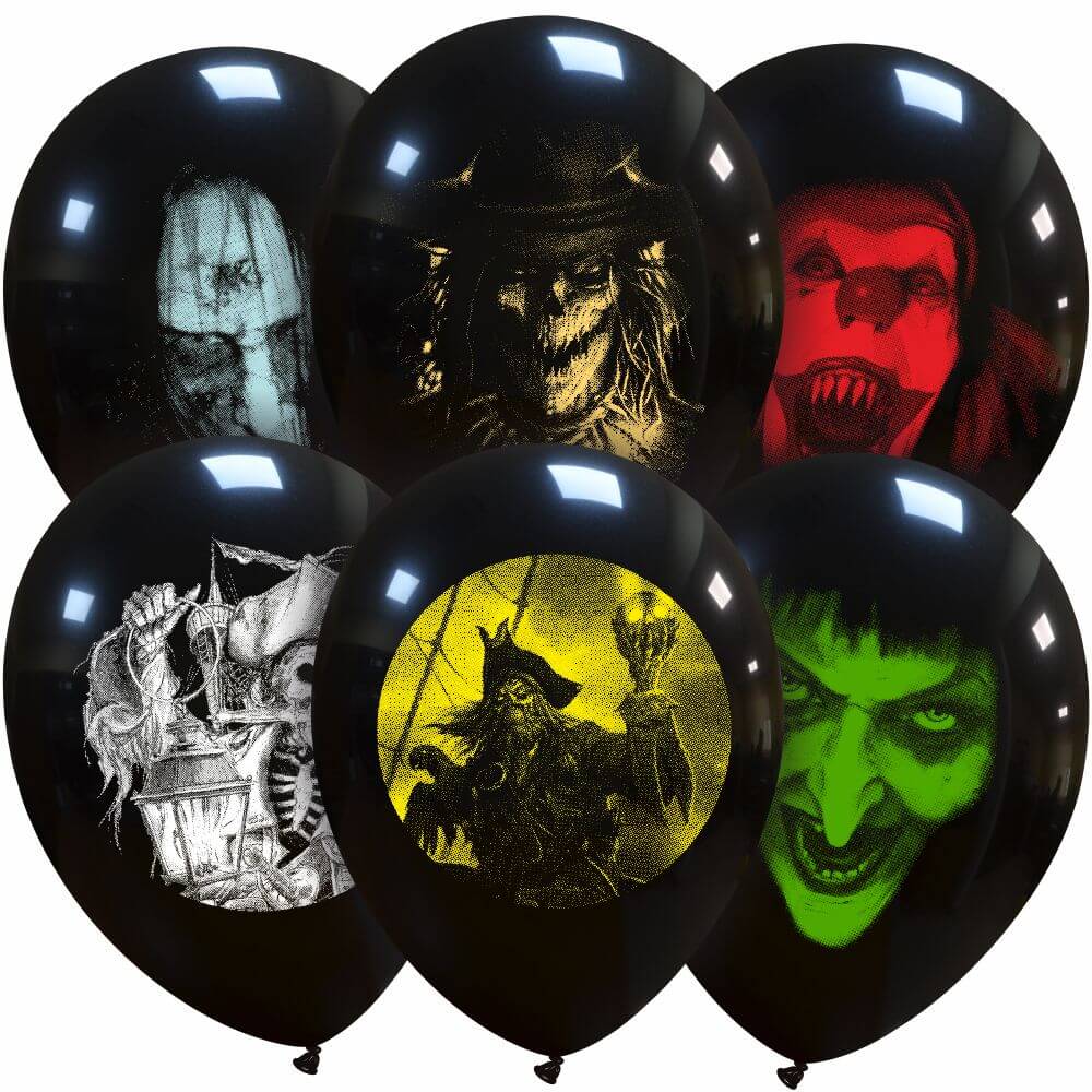12" Horror Portraits Mixed 2 Sided (25 Per Bag) Cattex Brand Printed Latex Balloons
