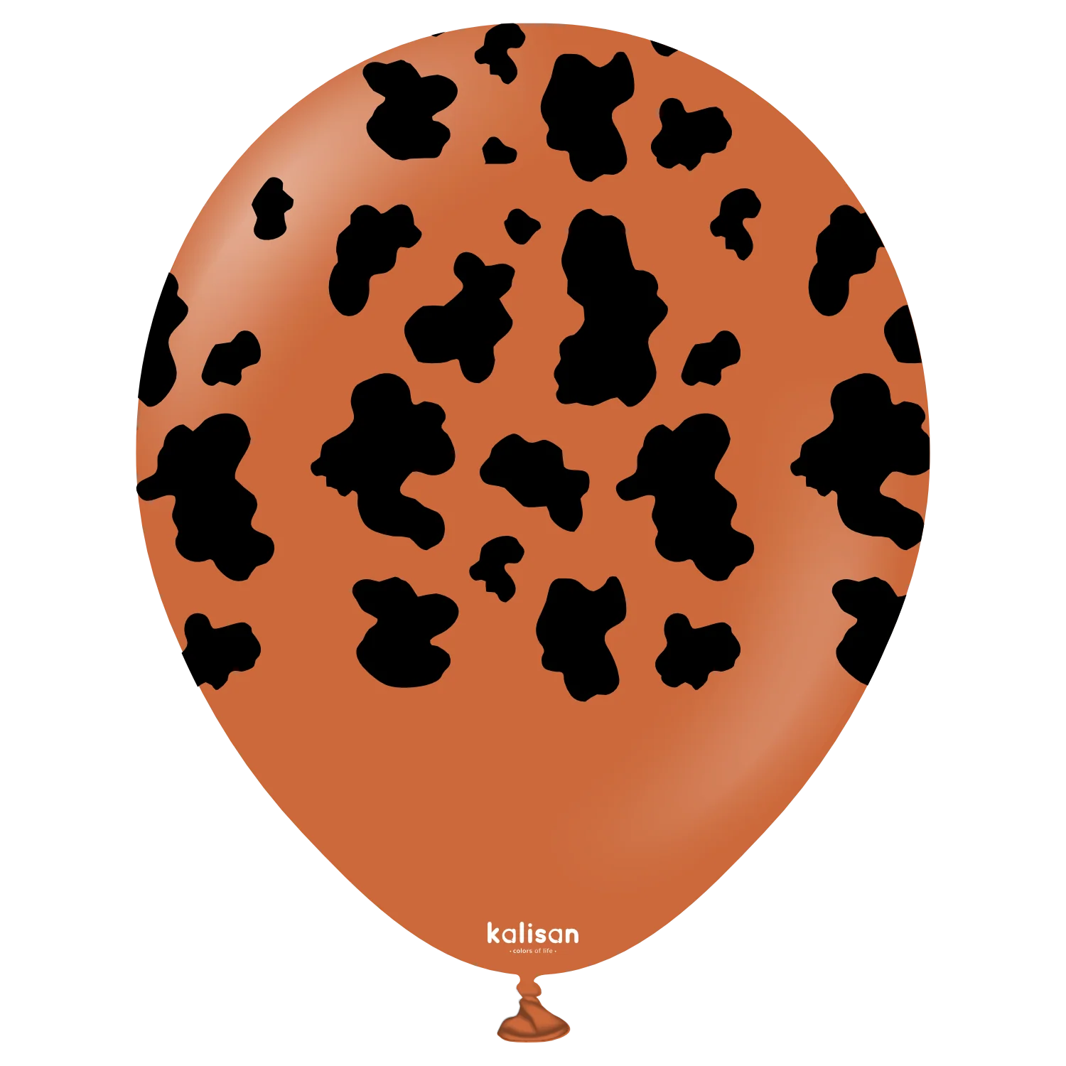 12" Kalisan Printed Cow Rust Orange (Print Color: Black) (25 Per Bag) Latex Balloons