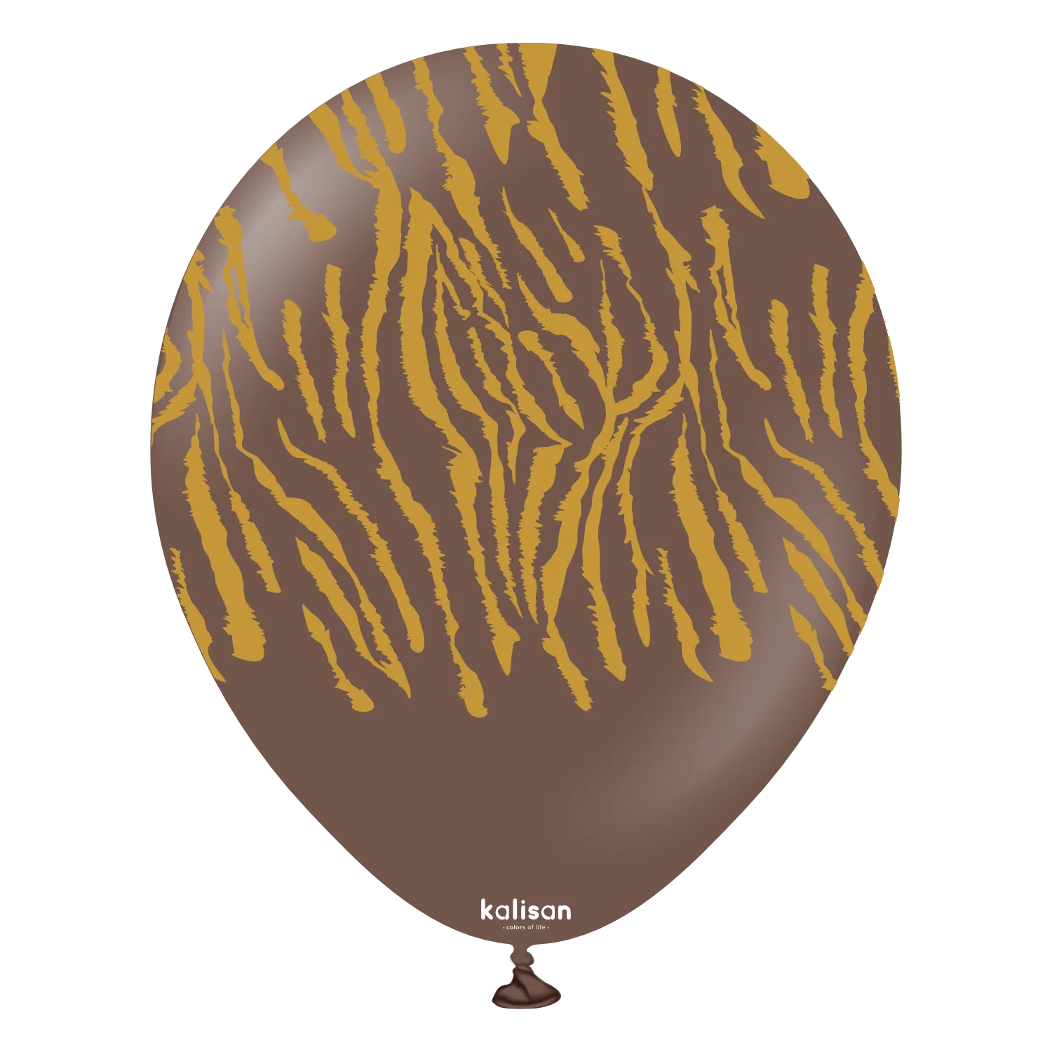 12" Kalisan Printed Tiger Chocolate Brown (Print Color: Gold) (25 Per Bag) Latex Balloons