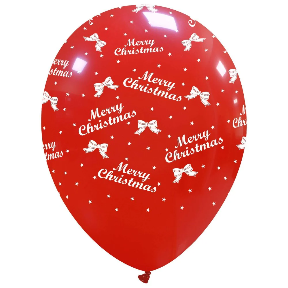12" Merry Christmas All Around (25 Per Bag) Cattex Brand Printed Latex Balloons
