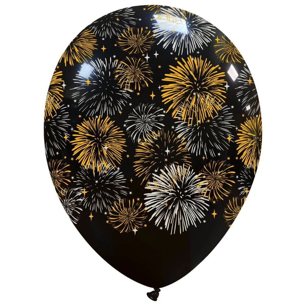 12" Night Fireworks 2 Color All Around (25 Per Bag) Cattex Brand Printed Latex Balloons