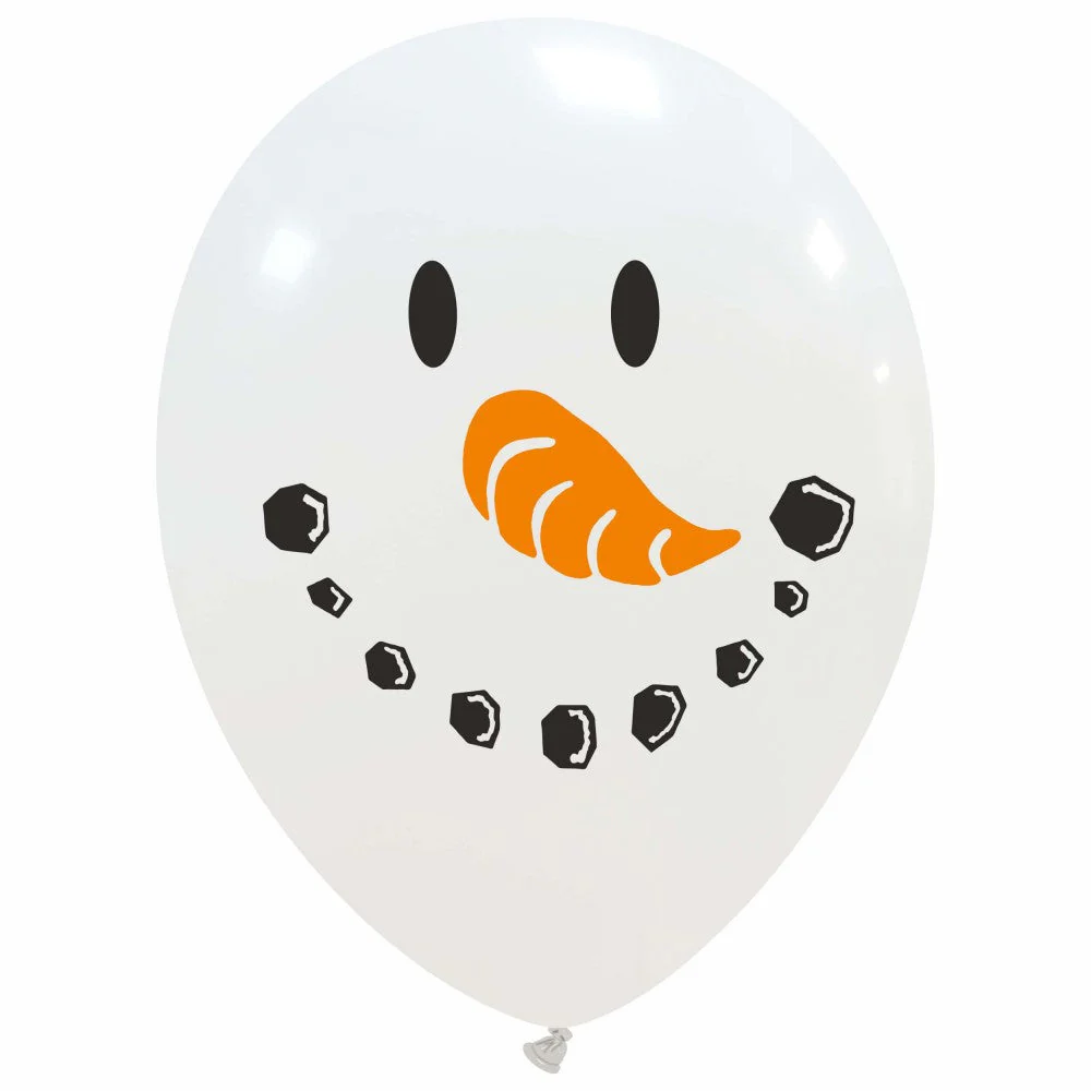 12" Snowman Face Single Sided (25 Per Bag) Cattex Brand Printed Latex Balloons