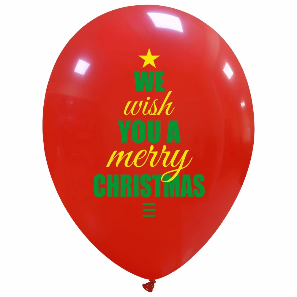12" We Wish You a Merry Christmas Single Sided (25 Per Bag) Cattex Brand Printed Latex Balloons