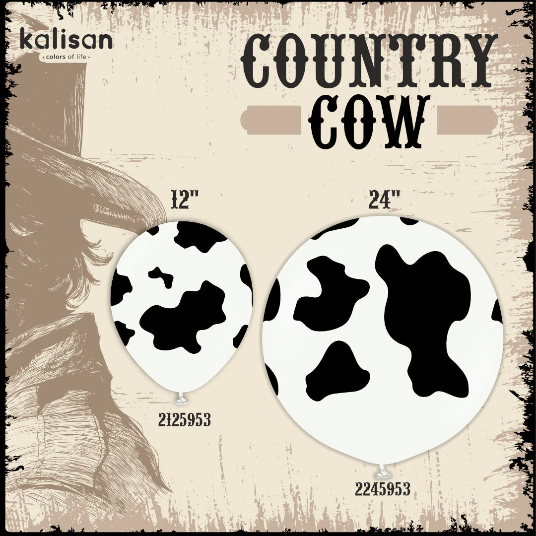 12" Safari Large Cow Printed White Kalisan Latex Balloons (25 Per Bag) - Image 2