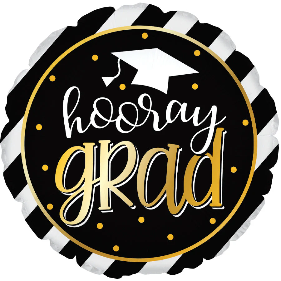9" Airfill Only (Sticks Sold Separately) Hooray Grad Foil Balloon