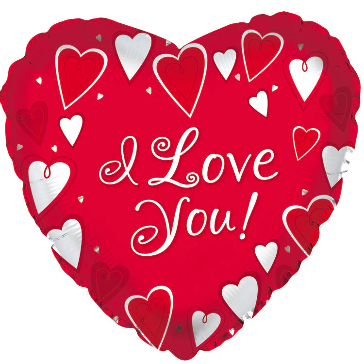 13" Airfill Only (Sticks Sold Separately) I Love You Classic Hearts Foil Balloon