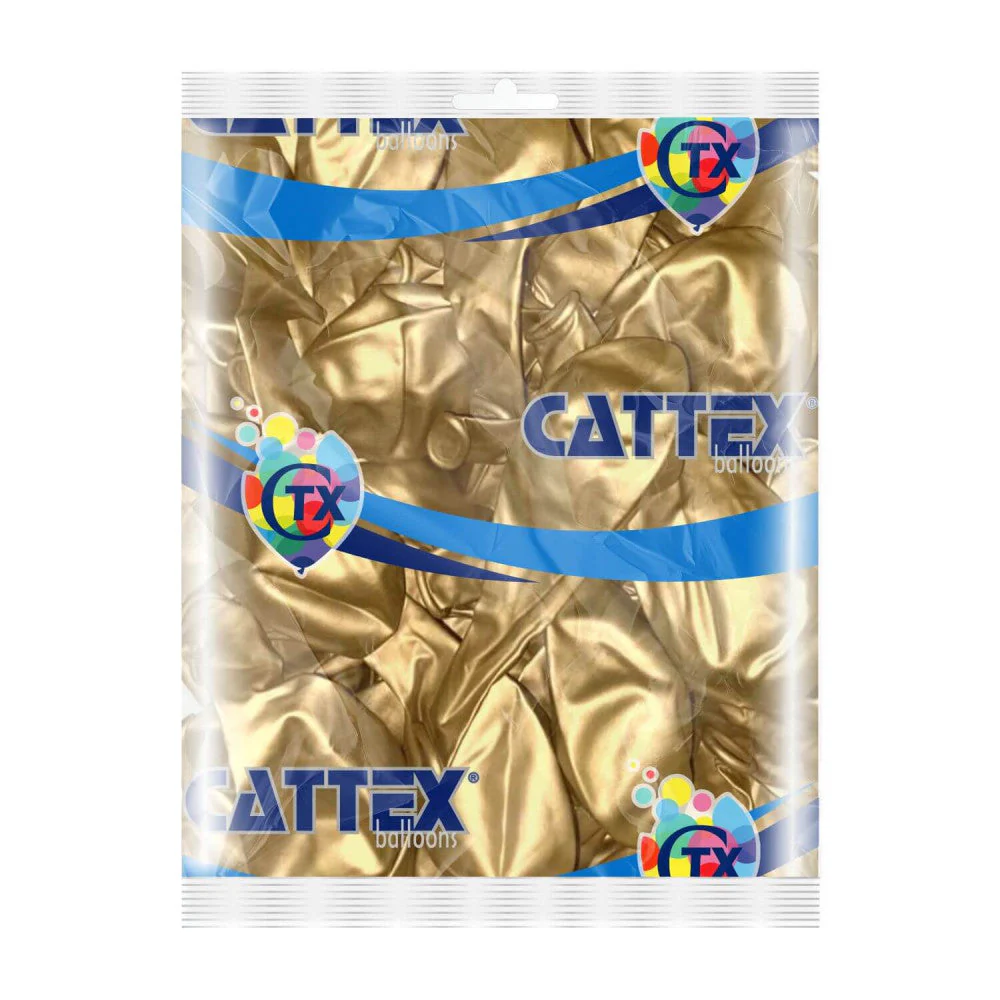 13" Cattex Titanium (Chrome/Mirror) Gold Latex Balloons (50 Per Bag) - Image 3