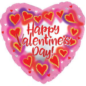 14" Airfill Only (Sticks Sold Separately) Happy Valentine's Day Glitterrame Heart Foil Balloon