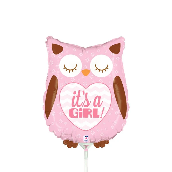 14" Airfill Only (Sticks Sold Separately) Mini Air Shape It's a Girl Baby Owl Balloon