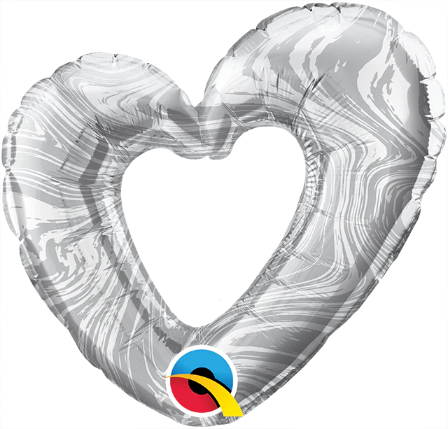 14" Airfill Only (Sticks Sold Separately) Mini Open Marble Heart Silver Foil Balloon