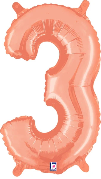 14" Airfill Only (Sticks Sold Separately) (Self Sealing) Megaloon Jr. Number 3 Rose Gold Balloon
