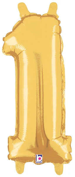 14" Airfill Only (Sticks Sold Separately) (Self Sealing) Megaloon Jr. Shape Number 1 Gold Balloon