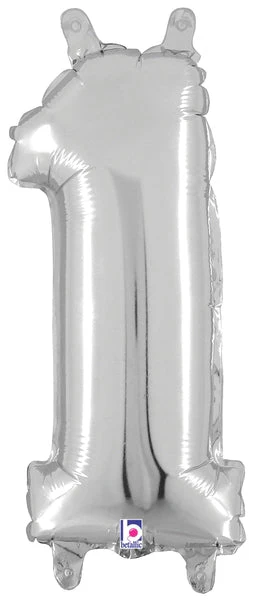 14" Airfill Only (Sticks Sold Separately) (Self Sealing) Megaloon Jr. Shape Number 1 Silver Balloon