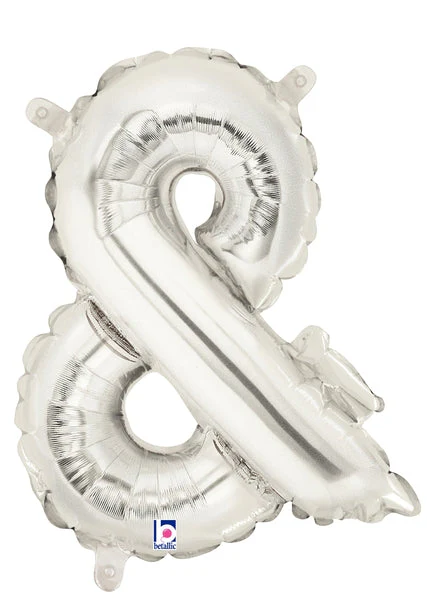 14" Airfill Only (Sticks Sold Separately) (Self Sealing) Megaloon Jr. Shape Ampersand Silver Balloon
