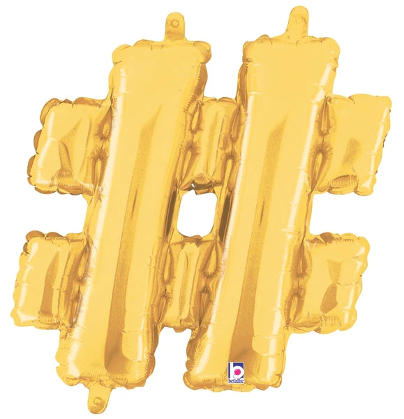 14" Airfill Only (Sticks Sold Separately) (Self Sealing) Megaloon Jr. Shape Hashtag Gold Balloon