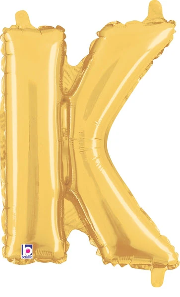 14" Airfill Only (Sticks Sold Separately) (Self Sealing) Megaloon Jr. Shape Letter K Gold Balloon