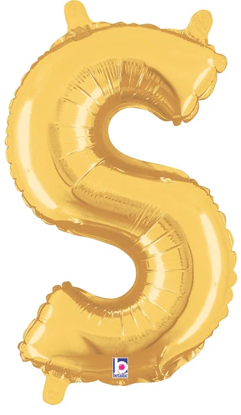 14" Airfill Only (Sticks Sold Separately) (Self Sealing) Megaloon Jr. Shape Letter S Gold Balloon