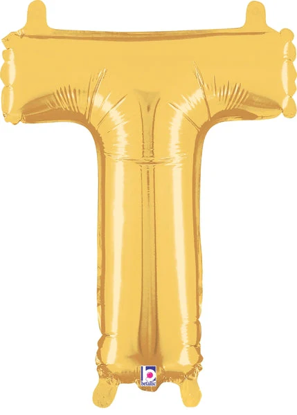 14" Airfill Only (Sticks Sold Separately) (Self Sealing) Megaloon Jr. Shape Letter T Gold Balloon