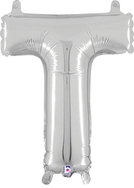 14" Airfill Only (Sticks Sold Separately) (Self Sealing) Megaloon Jr. Shape Letter T Silver Balloon
