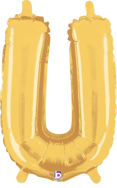 14" Airfill Only (Sticks Sold Separately) (Self Sealing) Megaloon Jr. Shape Letter U Gold Balloon