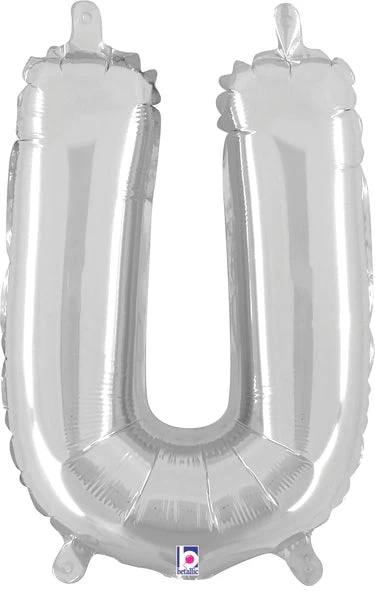 14" Airfill Only (Sticks Sold Separately) (Self Sealing) Megaloon Jr. Shape Letter U Silver Balloon