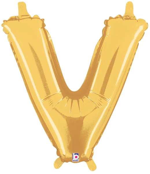 14" Airfill Only (Sticks Sold Separately) (Self Sealing) Megaloon Jr. Shape Letter V Gold Balloon