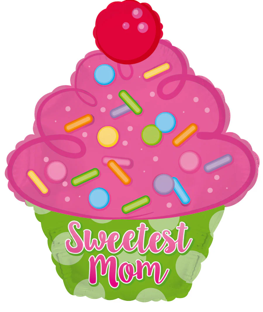 14" Airfill Only (Sticks Sold Separately) Sweetest Mom Cupcake Foil Balloon