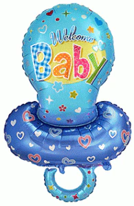 14" Airfill Only (Sticks Sold Separately) Welcome Baby Pacifier Blue Boy Foil Balloon