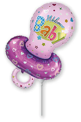 14" Airfill Only (Sticks Sold Separately) Welcome Baby Pacifier Pink Girl Foil Balloon