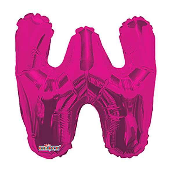 14" Airfill with Valve Only Letter W Hot Pink Balloon (Sticks Sold Separately)