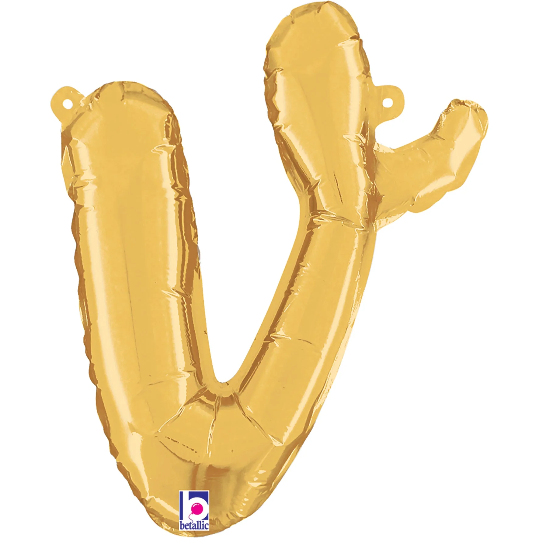 14" Air Filled Only Script Letter "V" Gold Foil Balloon (Sticks Sold Separately)