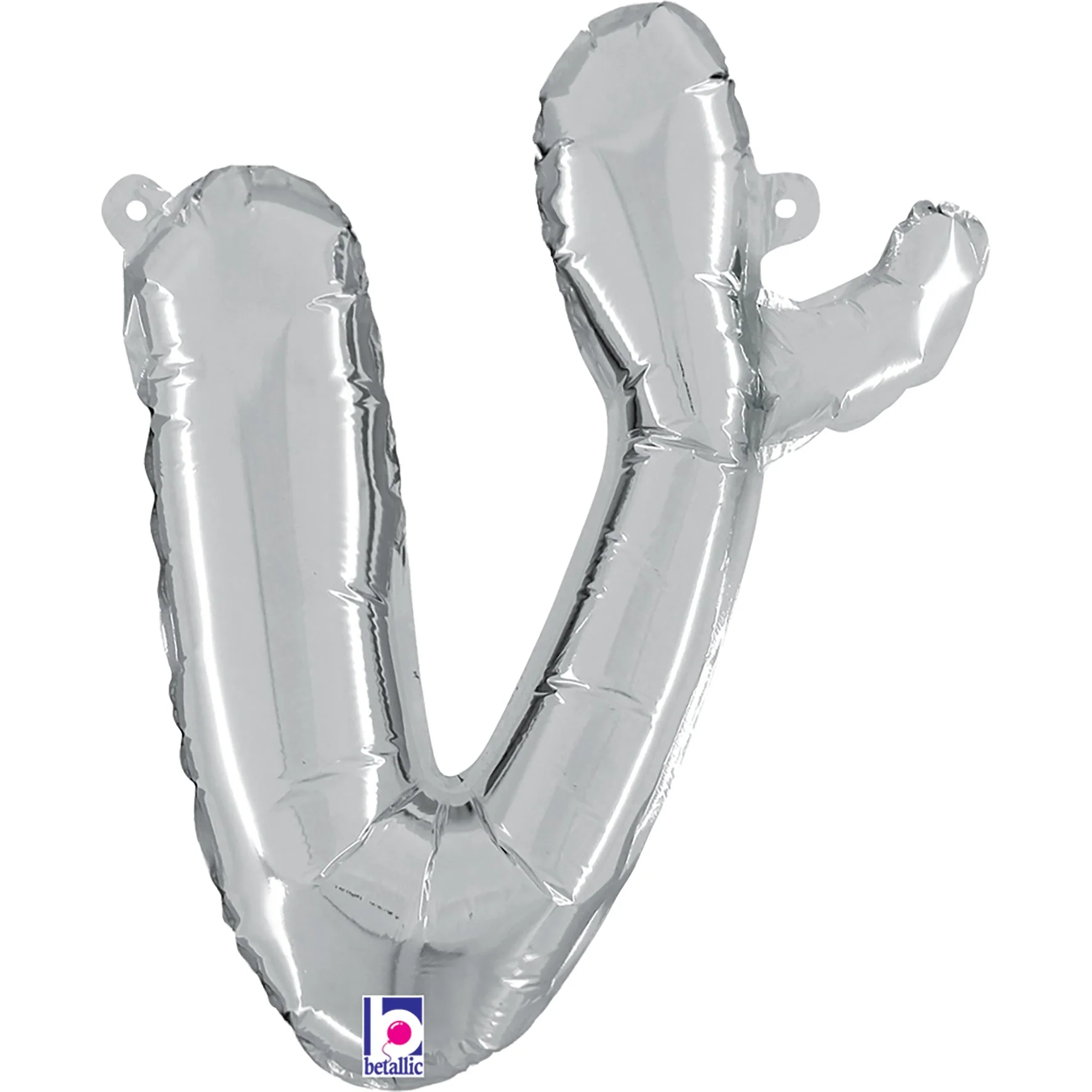 14" Air Filled Only Script Letter "V" Silver Foil Balloon (Sticks Sold Separately)