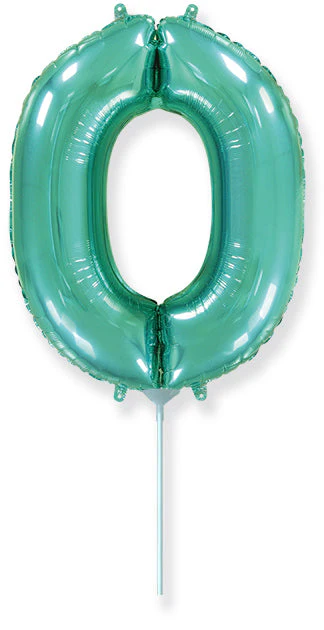14" Airfill Only Flexmetal Foil Balloon Number "0" Color Turquoise