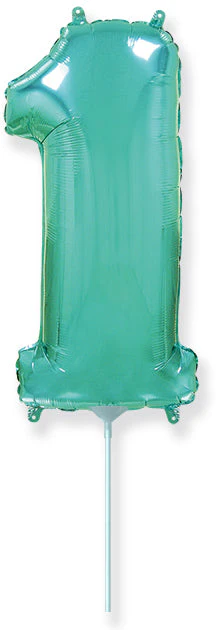 14" Airfill Only Flexmetal Foil Balloon Number "1" Color Turquoise
