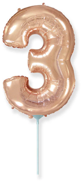 14" Airfill Only Flexmetal Foil Balloon Number "3" Color Rose Gold