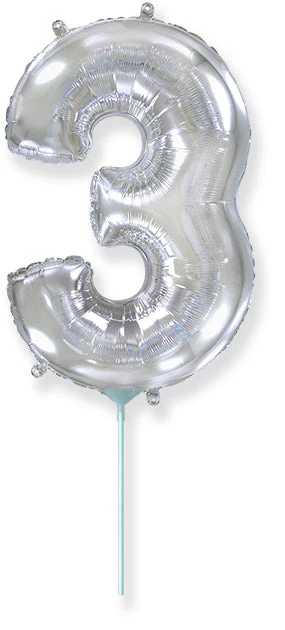 14" Airfill Only Flexmetal Foil Balloon Number "3" Color Silver