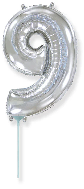 14" Airfill Only Flexmetal Foil Balloon Number "9" Color Silver