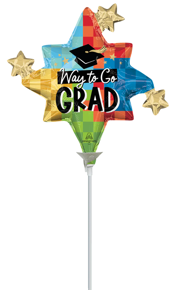 14" Airfill Only (Sticks Sold Separately) Mini Shape Diploma, Check! Way to Go Grad Foil Balloon