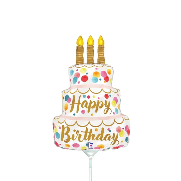 14" Airfill Only (Sticks Sold Separately) Satin Birthday Pink Cake Foil Balloon