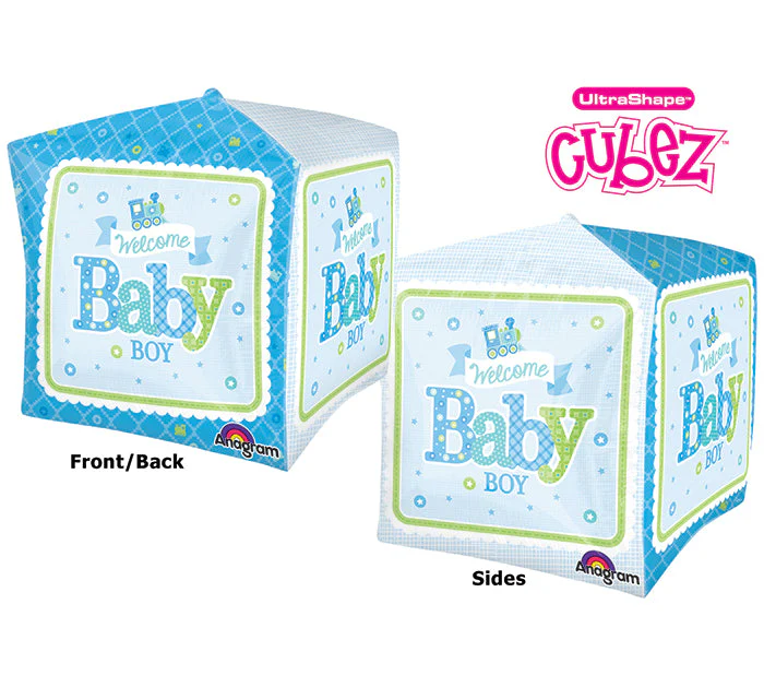 15" Cubez Welcome Baby Boy Train Balloon Packaged