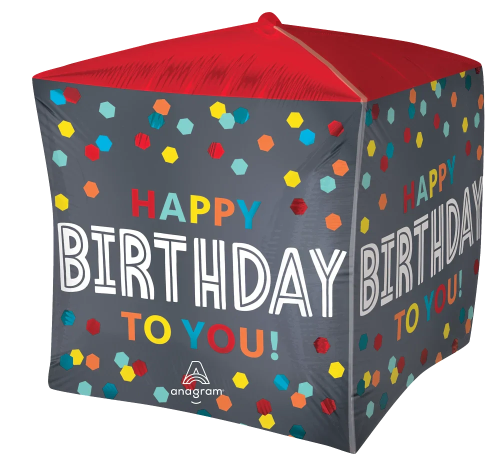 15" UltraShape Cubez Satin Confetti Burst Birthday Foil Balloon