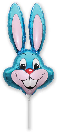 16" Airfill Only (Sticks Sold Separately) Blue Bunny Rabbit Head Foil Balloon
