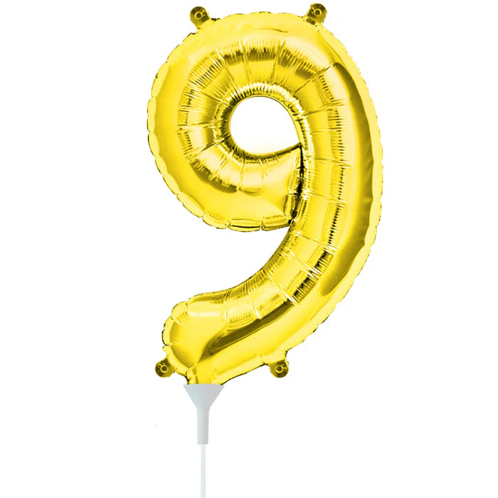 16" Airfill Only Self Sealing Number 9 - Gold Foil Balloon