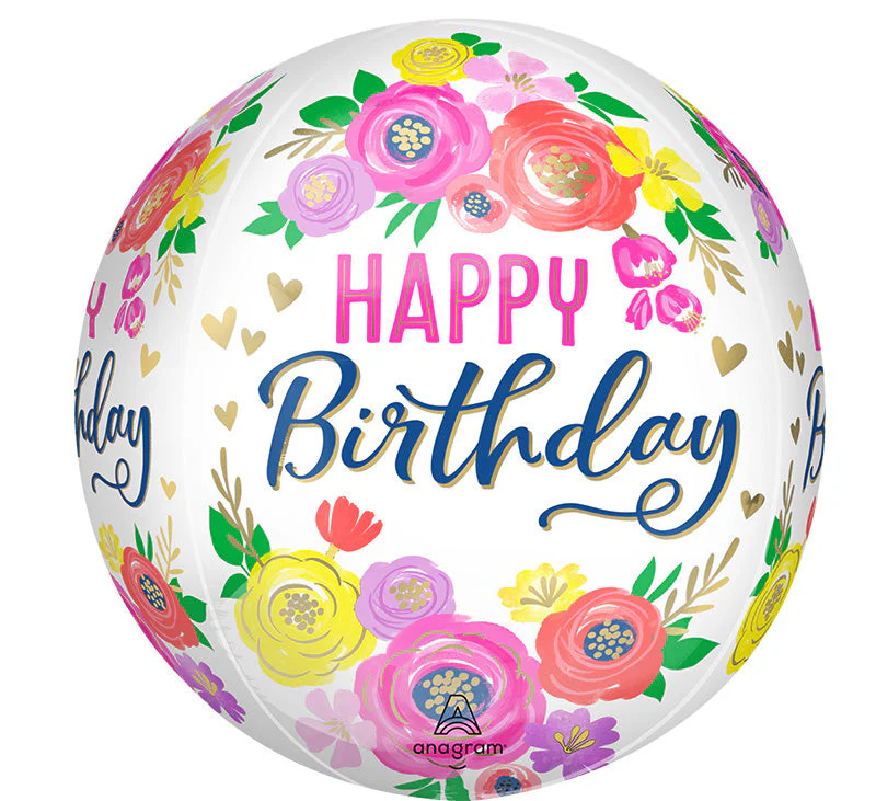 16" Orbz Artful Floral Birthday Orbz Foil Balloon