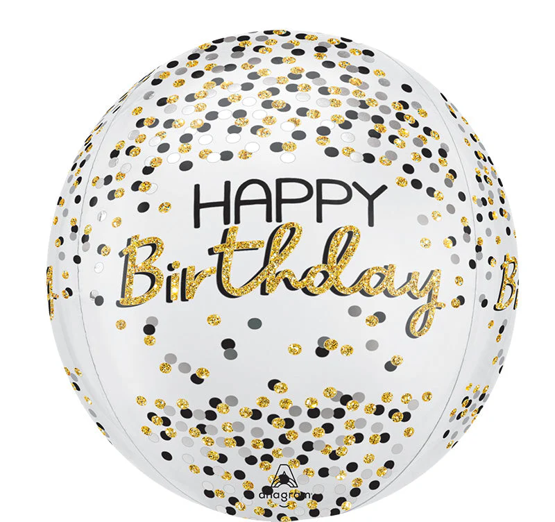 16" Orbz Black Silver Gold Birthday Foil Balloon