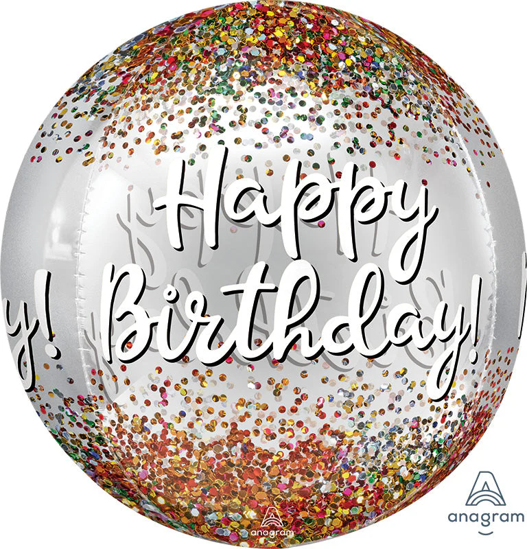 16" Orbz Clear Happy Birthday Sequins Foil Balloon