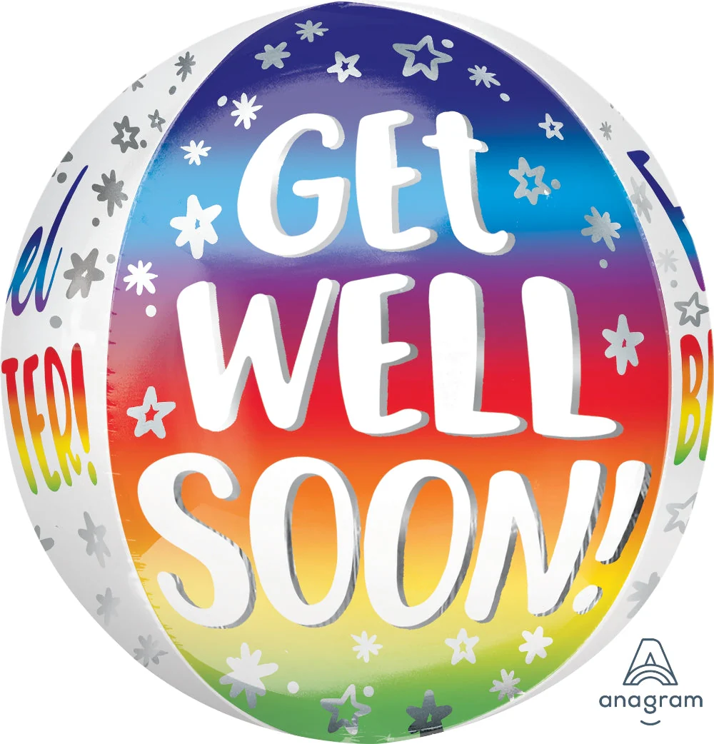 16" Orbz XL Get Well Soon Silver Rainbow Foil Balloon