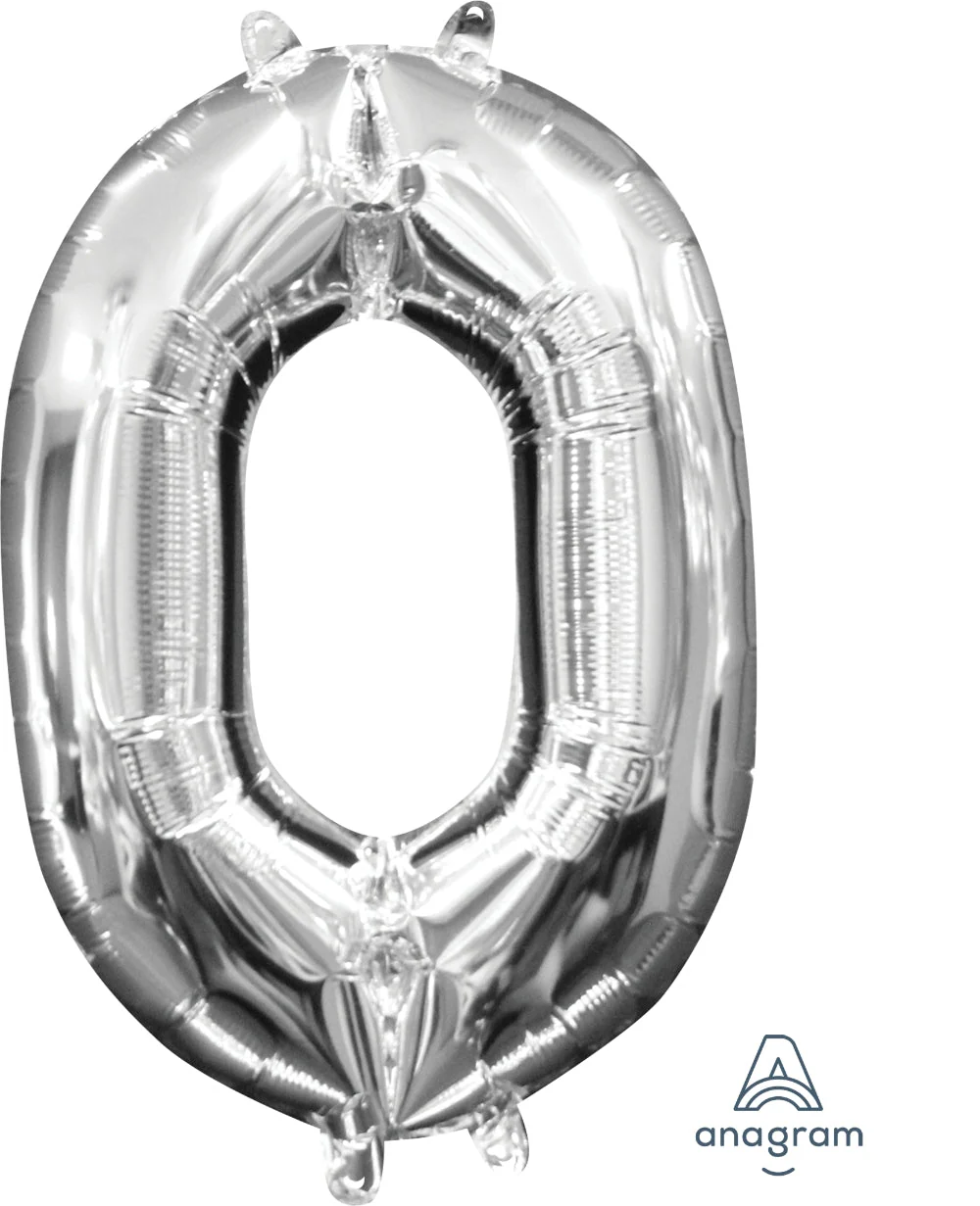 16" Airfill Only Anagram Brand Number "0" Silver Foil Balloon